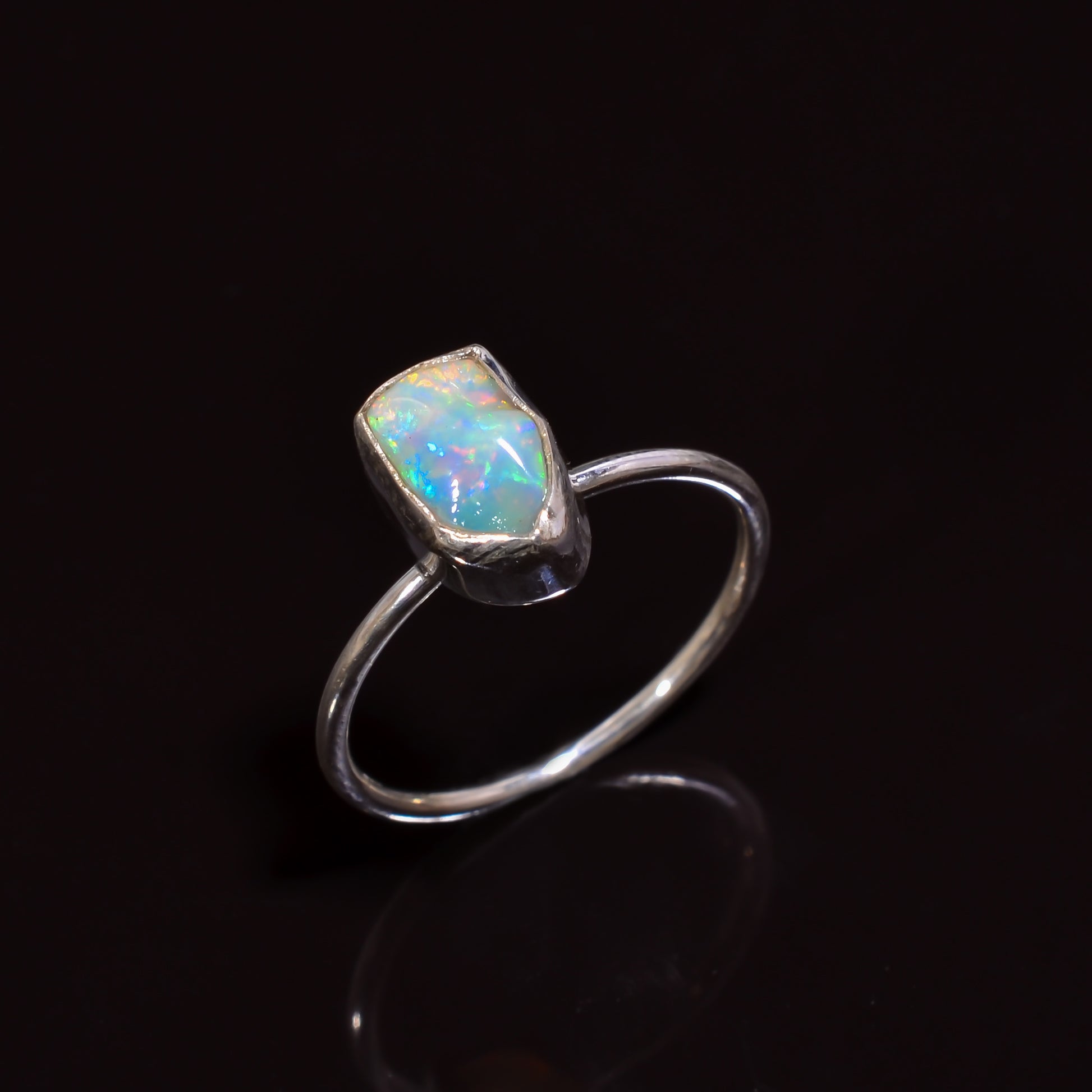 Women’s handmade Ethiopian opal ring in sterling silver, size 8