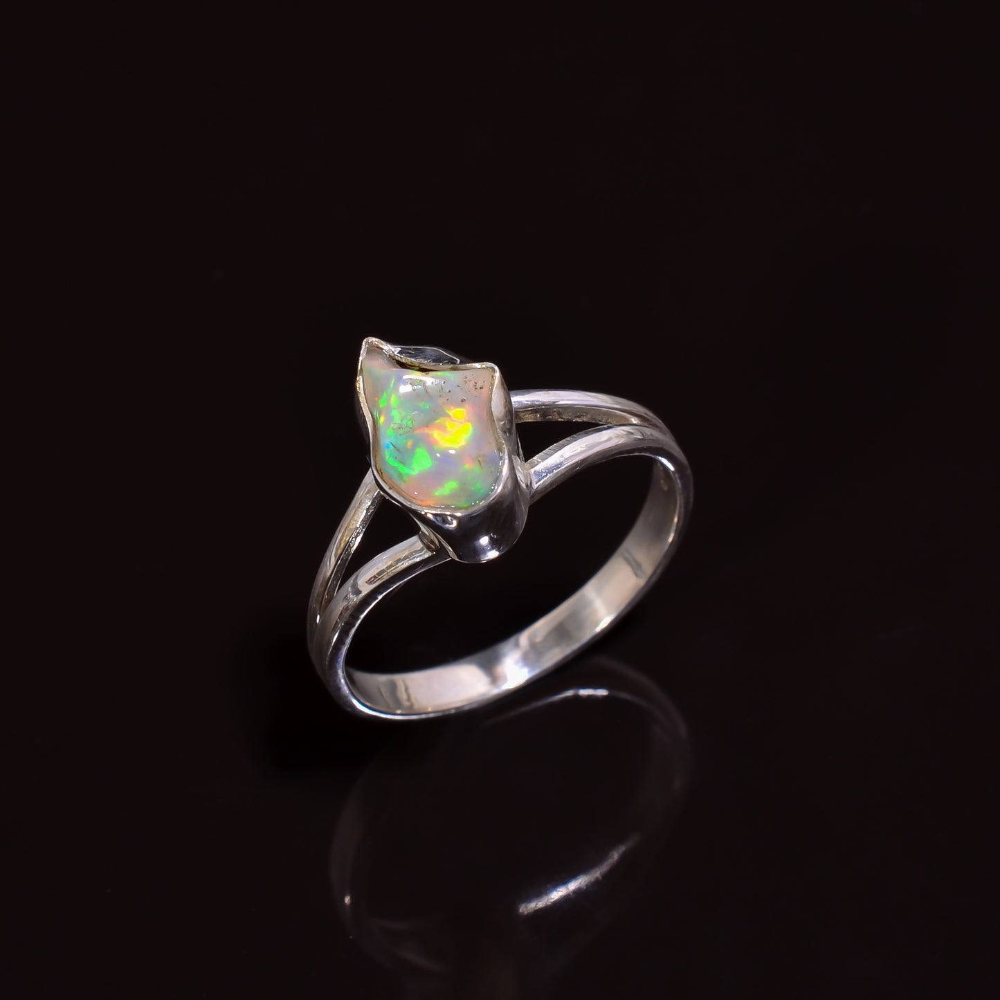 Natural White Raw Ethiopian Opal Ring set in sterling silver, US size 8