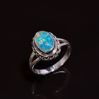 Women’s vintage handmade Raw White Ethiopian opal ring with natural gemstone