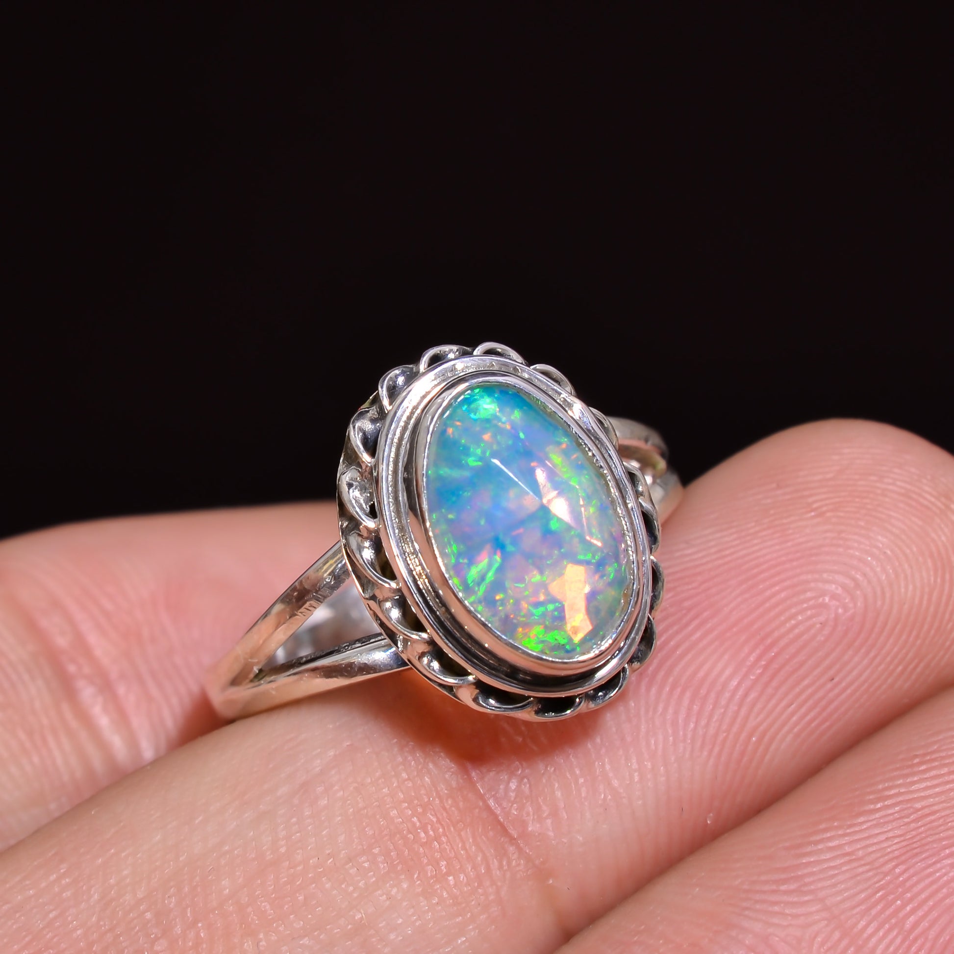 Vintage Style Raw White Ethiopian Opal Ring made with 925 sterling silver