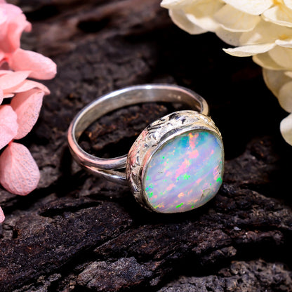 Stunning Fine Jewelry accessory with our Raw  White Ethiopian Opal Ring in 925 silver