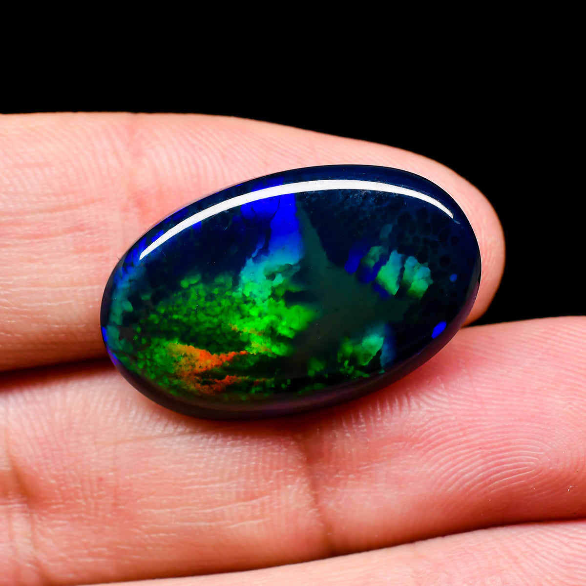 Fire Black Opal Oval Cabochon Loose Gemstone - photo 3
