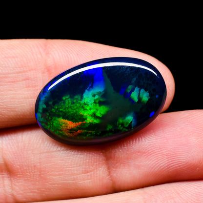 Fire Black Opal Oval Cabochon Loose Gemstone - photo 3