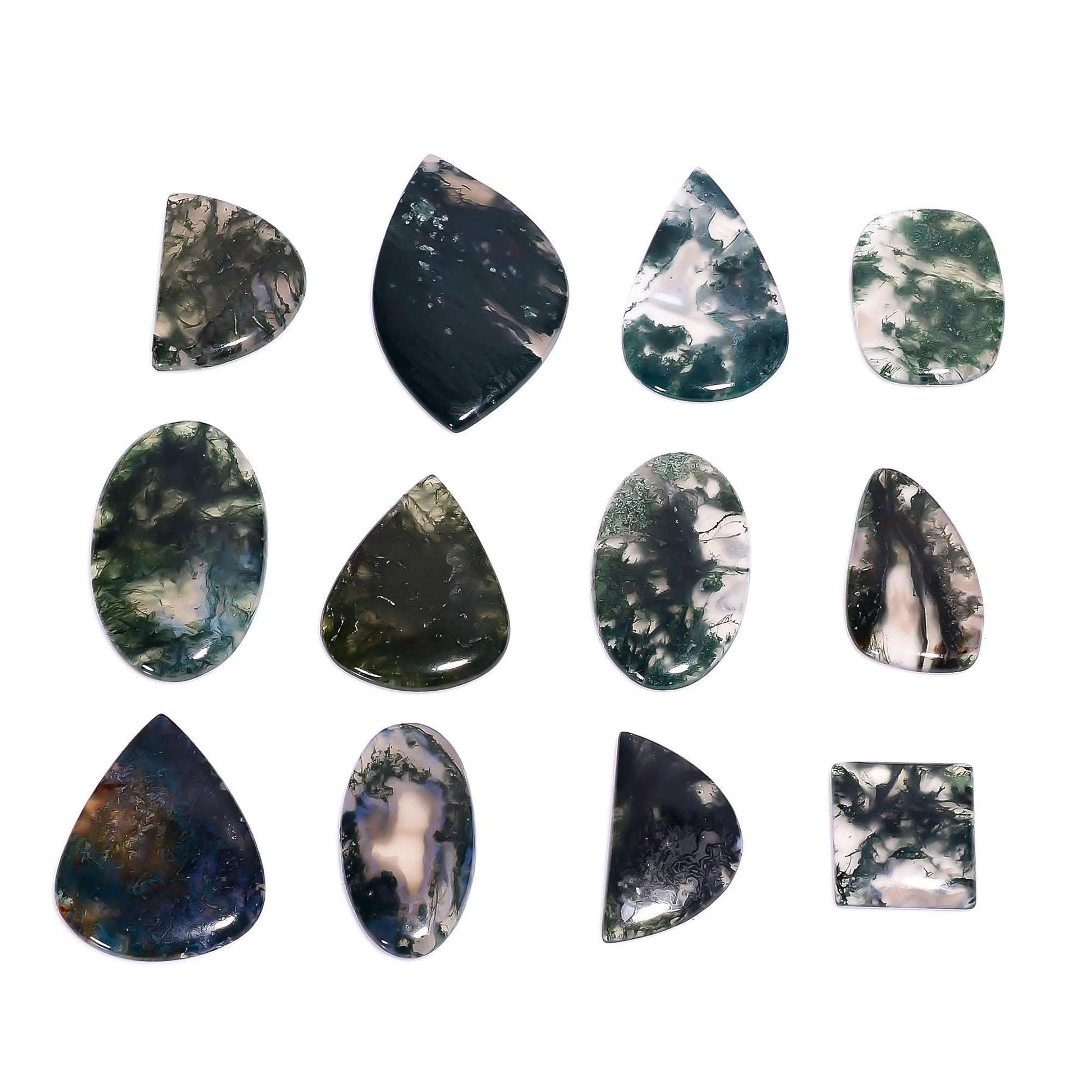 Large 40mm moss agate gemstone with forest green natural patterns
