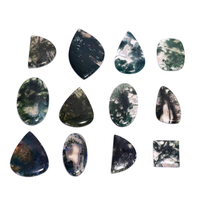 Large 40mm moss agate gemstone with forest green natural patterns