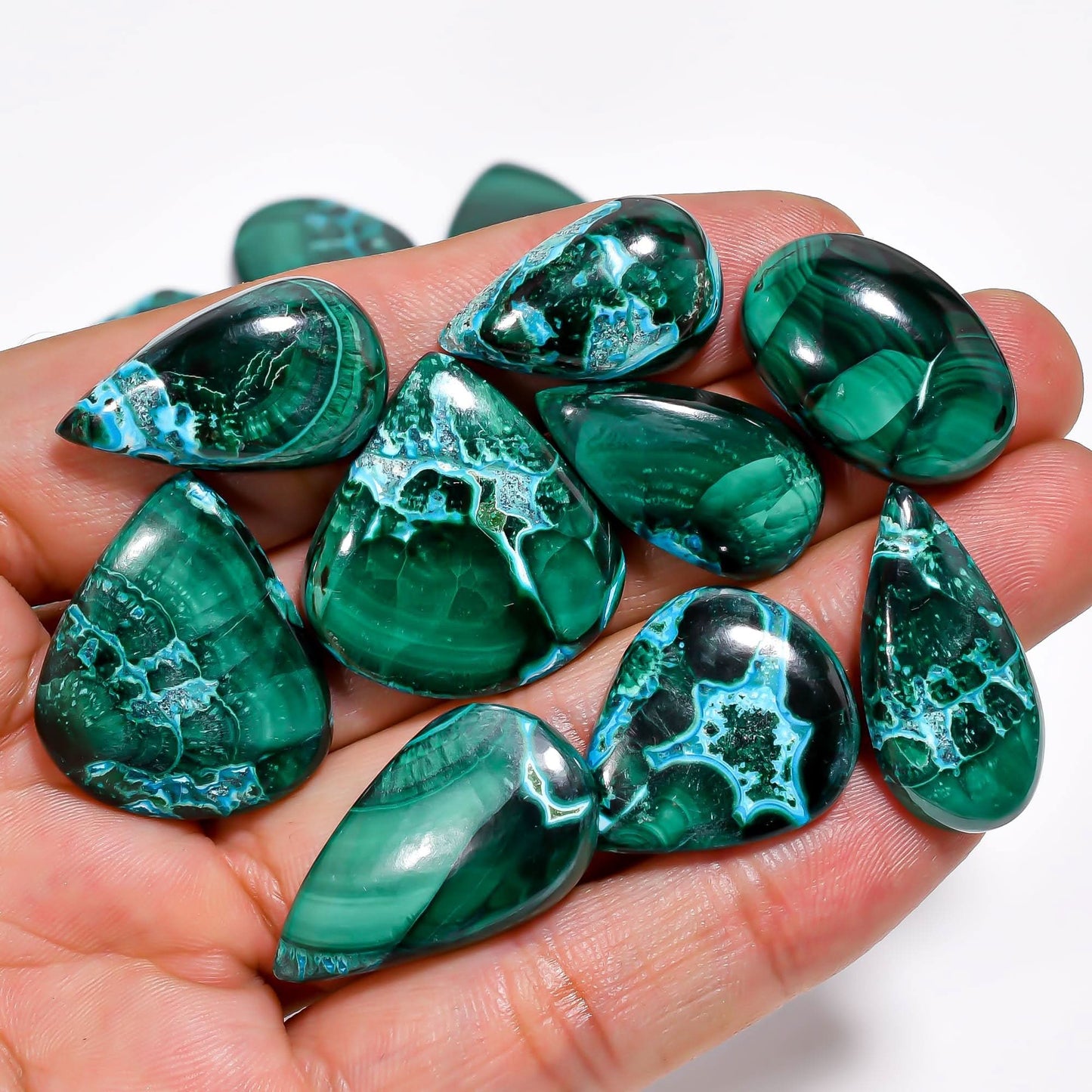 Malachite Chrysocolla cabochon lot for jewelry making and healing use