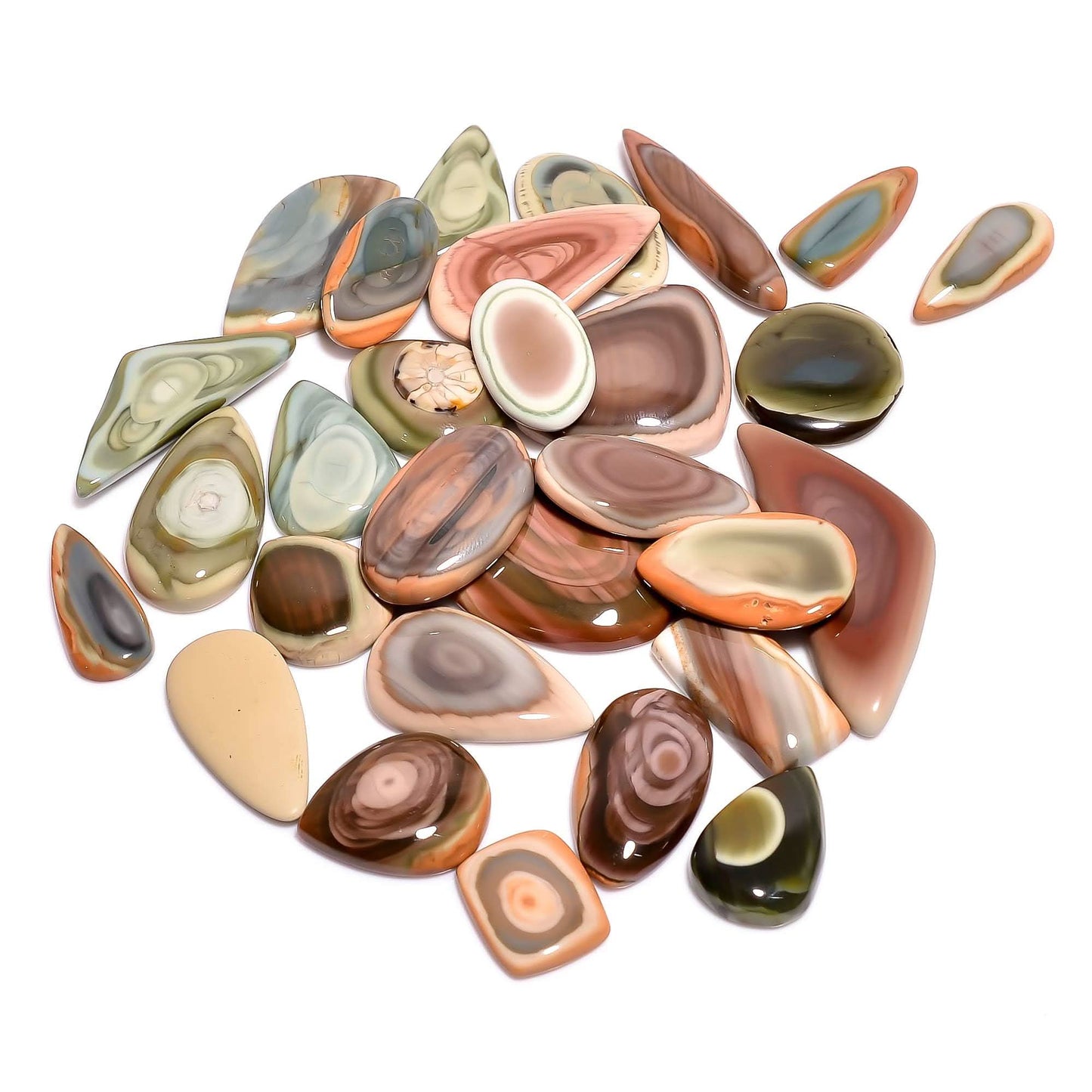 Natural Imperial jasper cabochon lot with bullseye patterns for jewelry