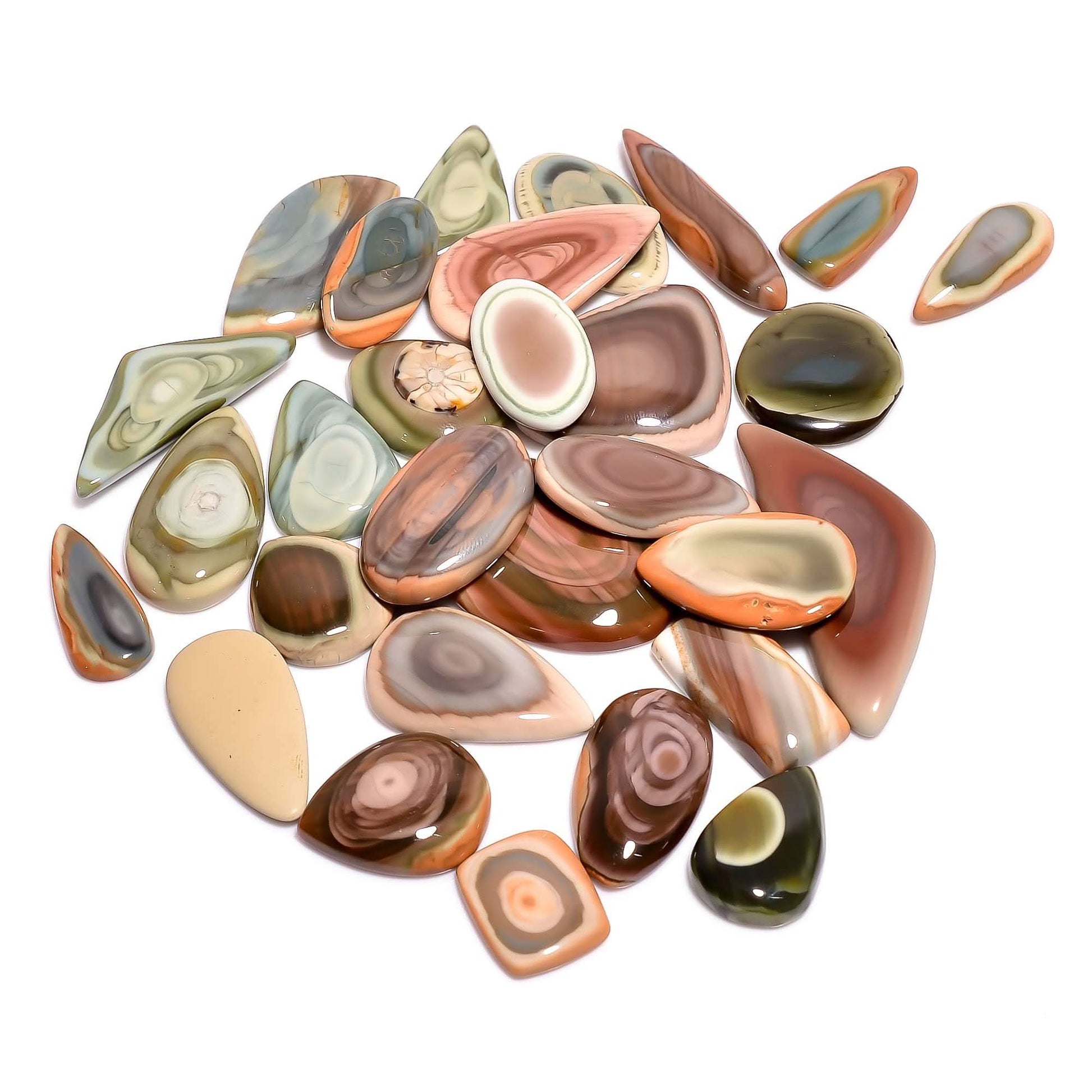 Natural Imperial jasper cabochon lot with bullseye patterns for jewelry