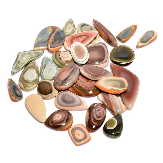Natural Imperial jasper cabochon lot with bullseye patterns for jewelry