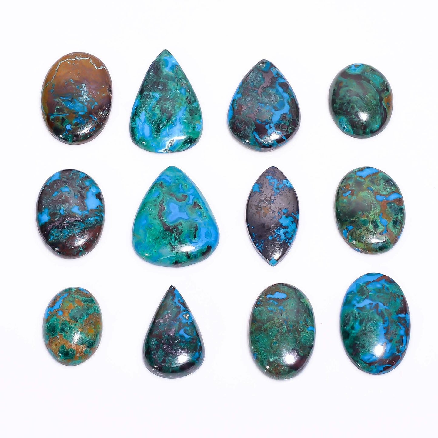 Natural Parrot Wing Chrysocolla Cabochons (3–4 pcs)