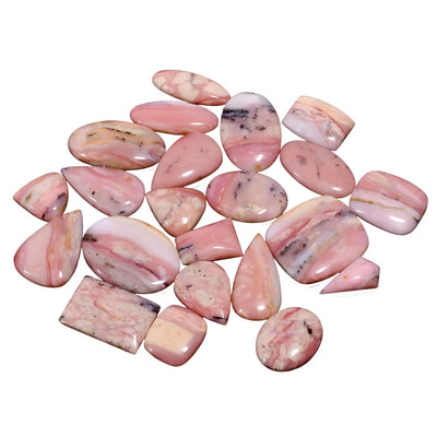 Natural Pink Opal Cabochons (100 Cts, 3–4 Pcs Lot) – AAA Quality Polished Loose Gemstones, Mix Shape Flat Back for Jewelry Design, Wire Wrapping & Healing Use