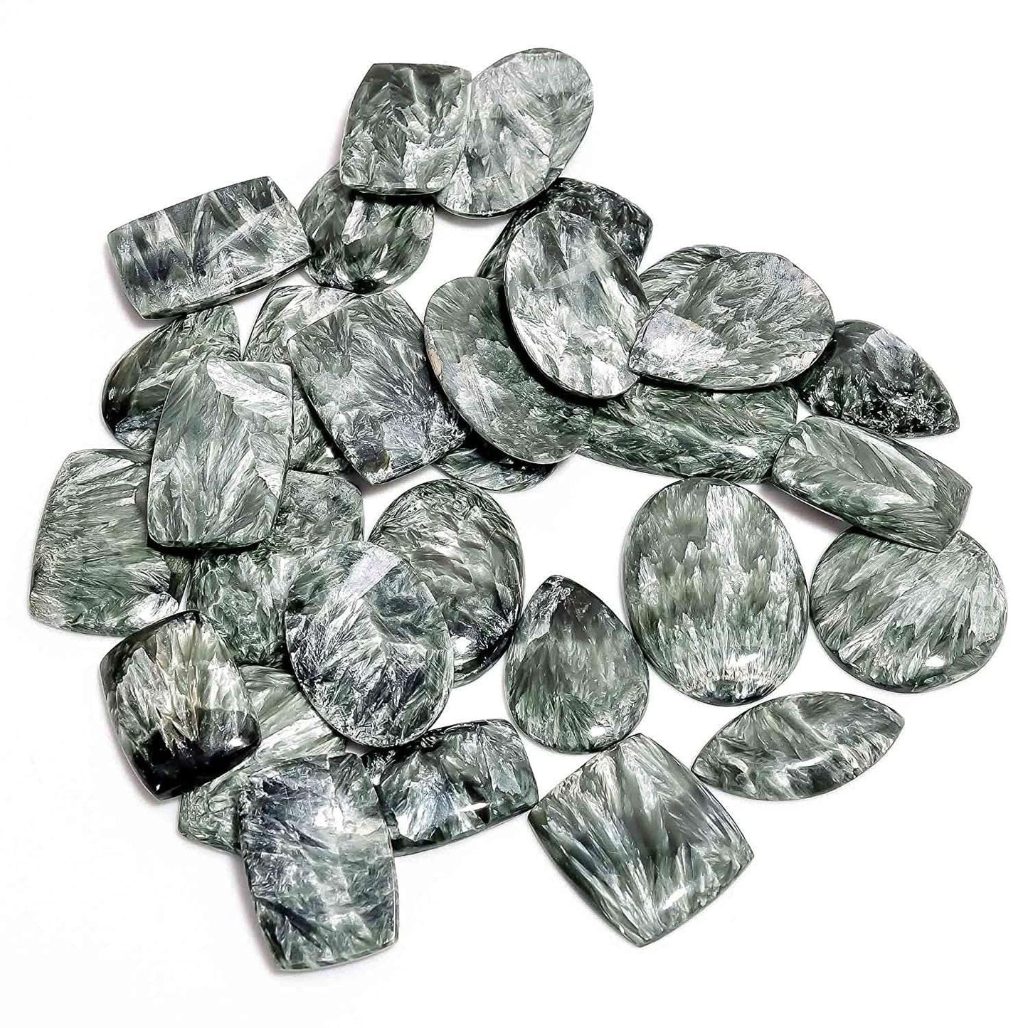 Natural Seraphinite Gemstone Cabochons 100 Carats Lot for Jewelry Making