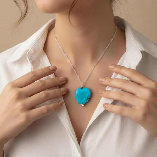 Sterling Silver Natural Tibetan Turquoise Raw Crystal Pendant Necklace