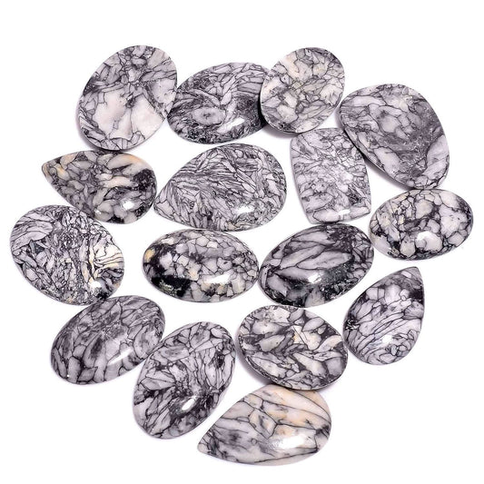 Natural black and white pinolith jasper cabochons for jewelry