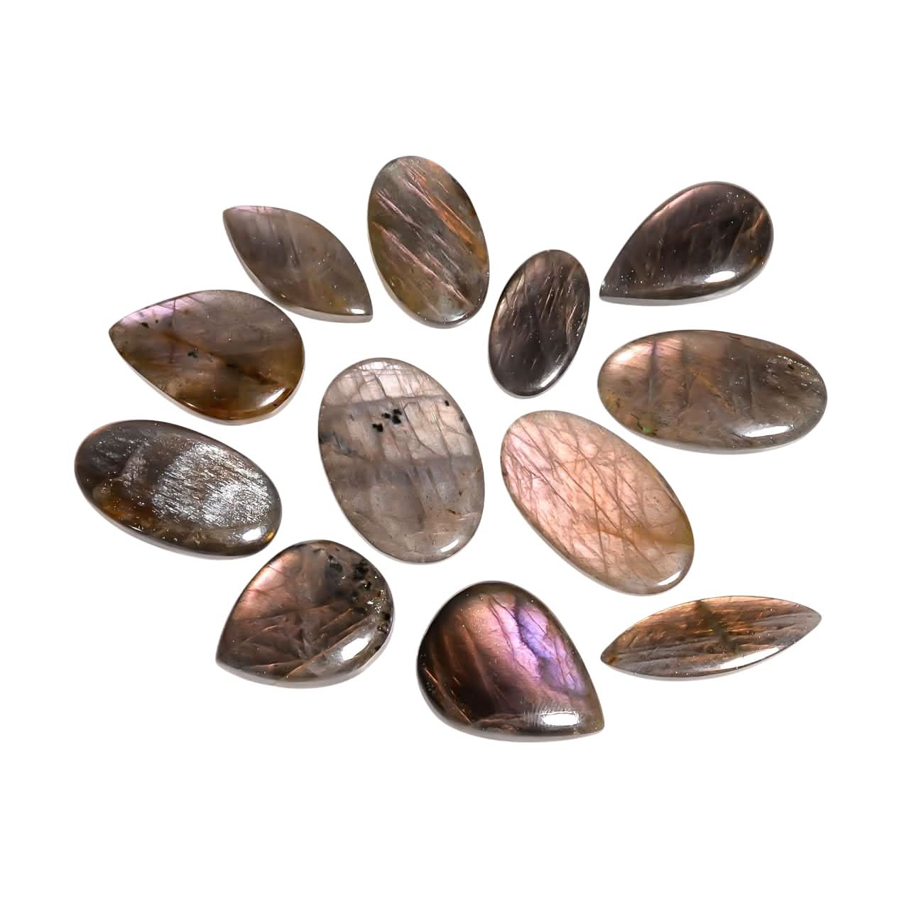 Natural brown labradorite gemstone cabochons for jewelry making.