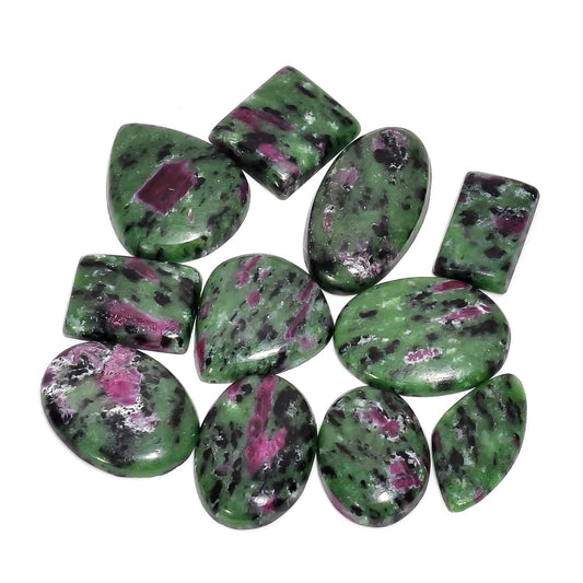 Ruby Zoisite gemstone cabochon natural green with ruby inclusions