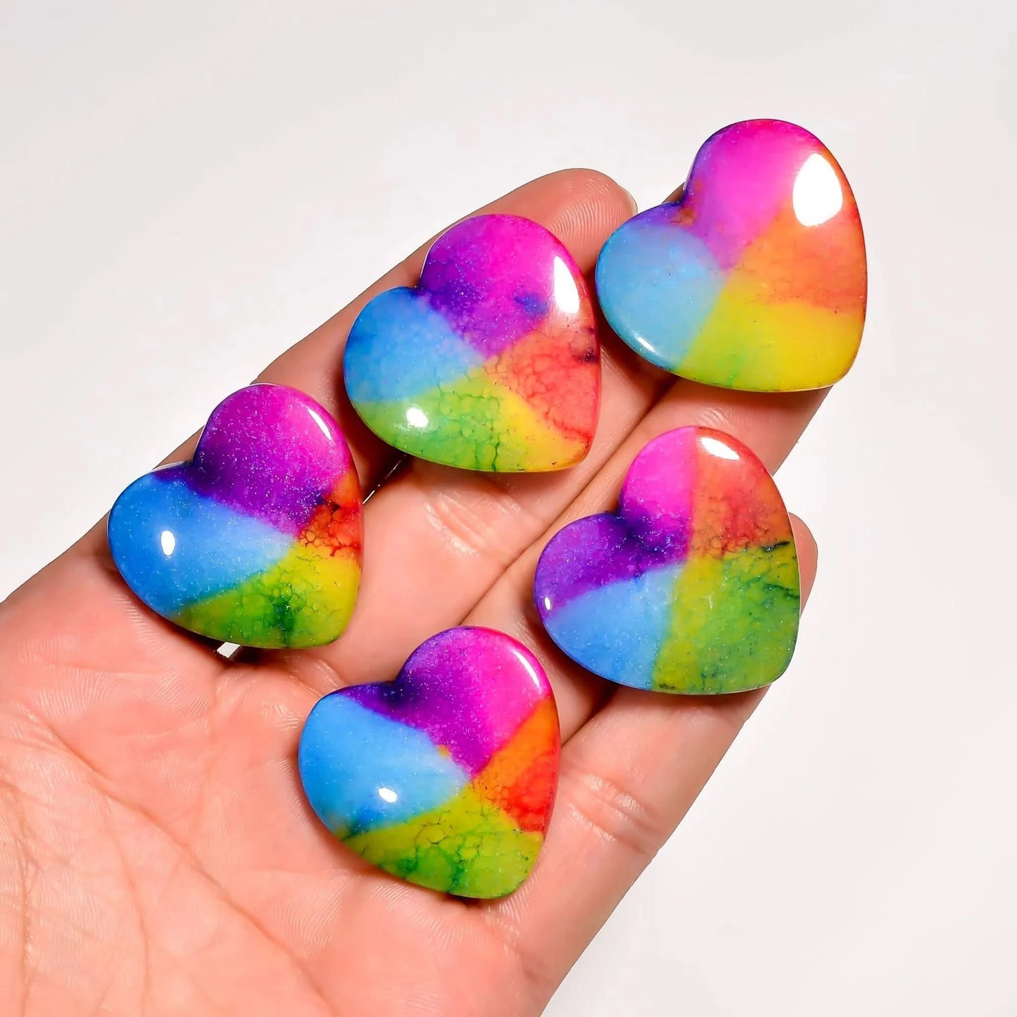 Multicolor heart cabochon gems bulk set