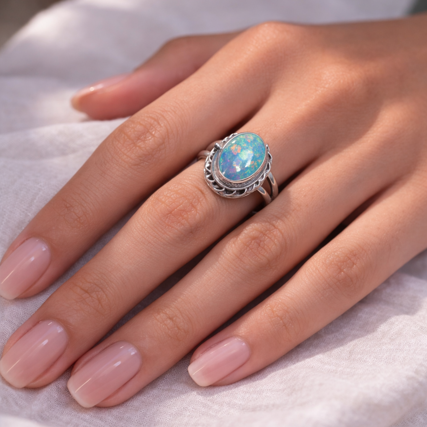 Stunning Ring styled with a Raw White Ethiopian Opal crafted in 925 Sterling Silver | US size 7.75 Natural Crystal Jewelry piece for Women in 3.3 gram only