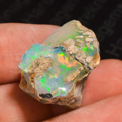 28 Ct Untreated Raw Ethiopian Fire Opal | Natural Rough Welo Opal Stone with Green & Orange Fire | 24x20x14 MM