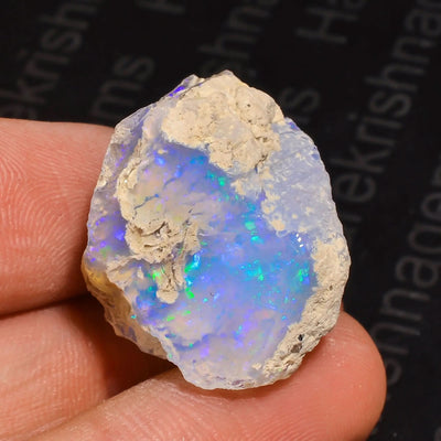 27.5 Ct Natural Raw Ethiopian Fire Opal Crystal | Welo Rough Opal Stone with Blue & Green Fire | 25x17x16 MM