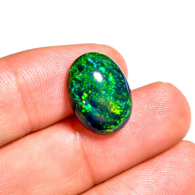 Natural Black Ethiopian Opal Cabochon – Premium Oval Fire Gem