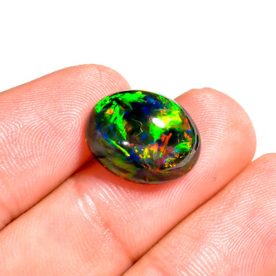 06.50 Ct Black Ethiopian Opal Cabochon – Natural Oval Fire Gemstone
