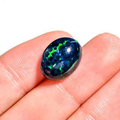 5.50 Ct Natural Black Ethiopian Opal - Rare Snake Skin Pattern Oval Cabochon (16X12X6 MM)
