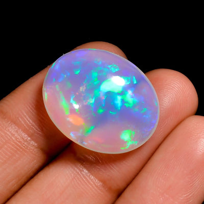 14 Ct Natural White Welo Ethiopian Opal Cabochon – Rare Welo Opal with Strong Green & Blue Fire | 21x17x9 MM
