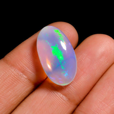 06.50 Ct White Ethiopian Welo Opal Cabochon – Natural Multi Fire Opal with Flash & Pinfire Pattern (Oval Cut)