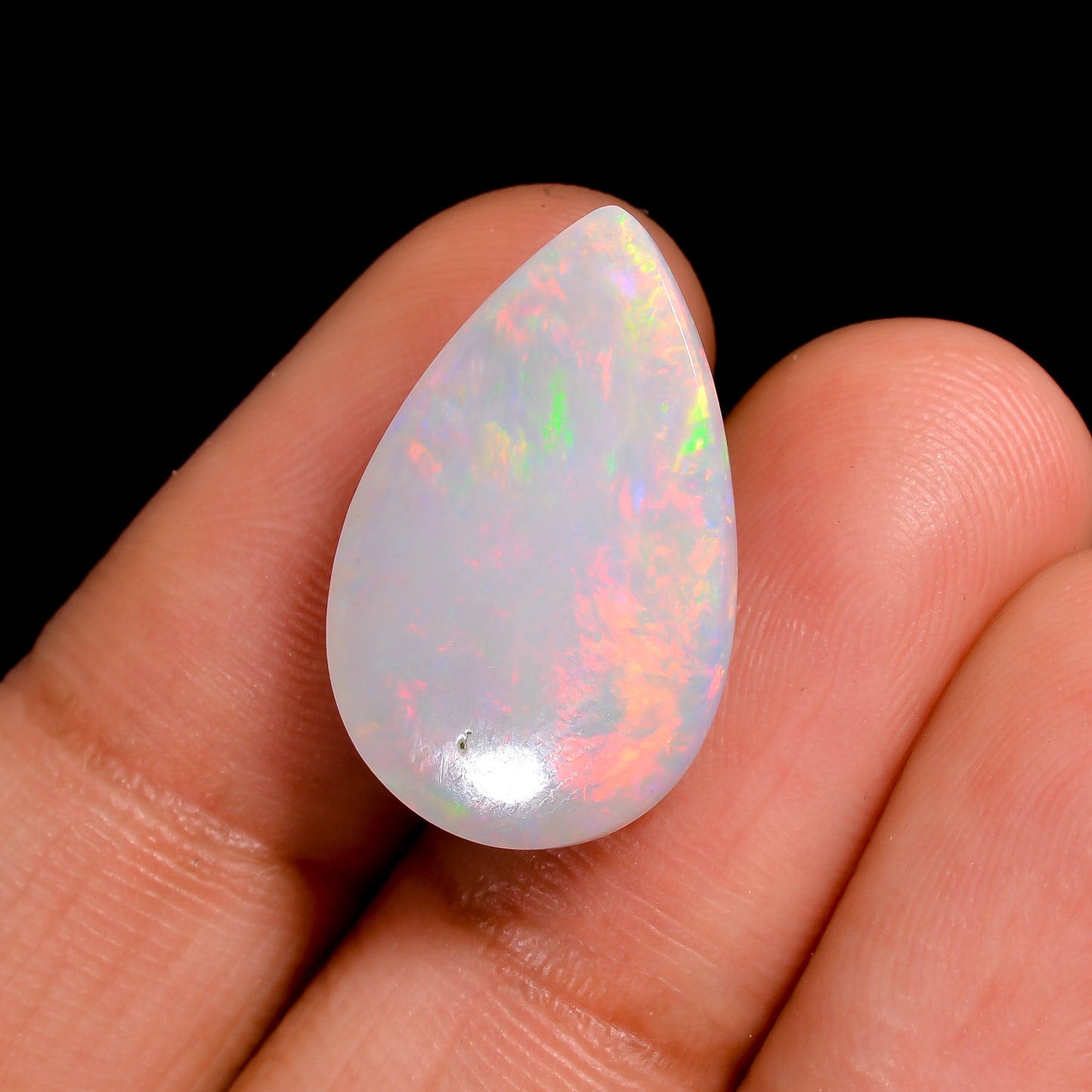Premium White Ethiopian Opal Cabochon – Pear Fire Gem for Custom Jewelry