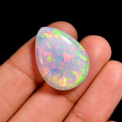 12.00 Ct White Ethiopian Opal Cabochon – Pear Cut Fire Gem for Jewelry