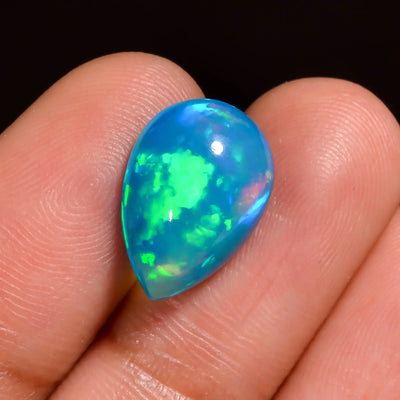 3.5 Ct Natural Sky Blue Ethiopian Opal Cabochon – Pear Cut Welo Opal Loose Gemstone (14X9X5 MM) for Jewelry