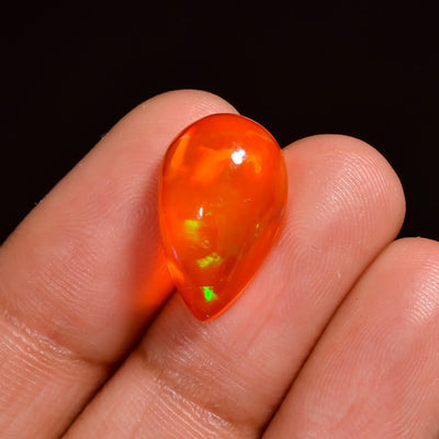 5.00 Ct Natural Orange Ethiopian Opal - Radiant Pear Cabochon with Vivid Fire Play