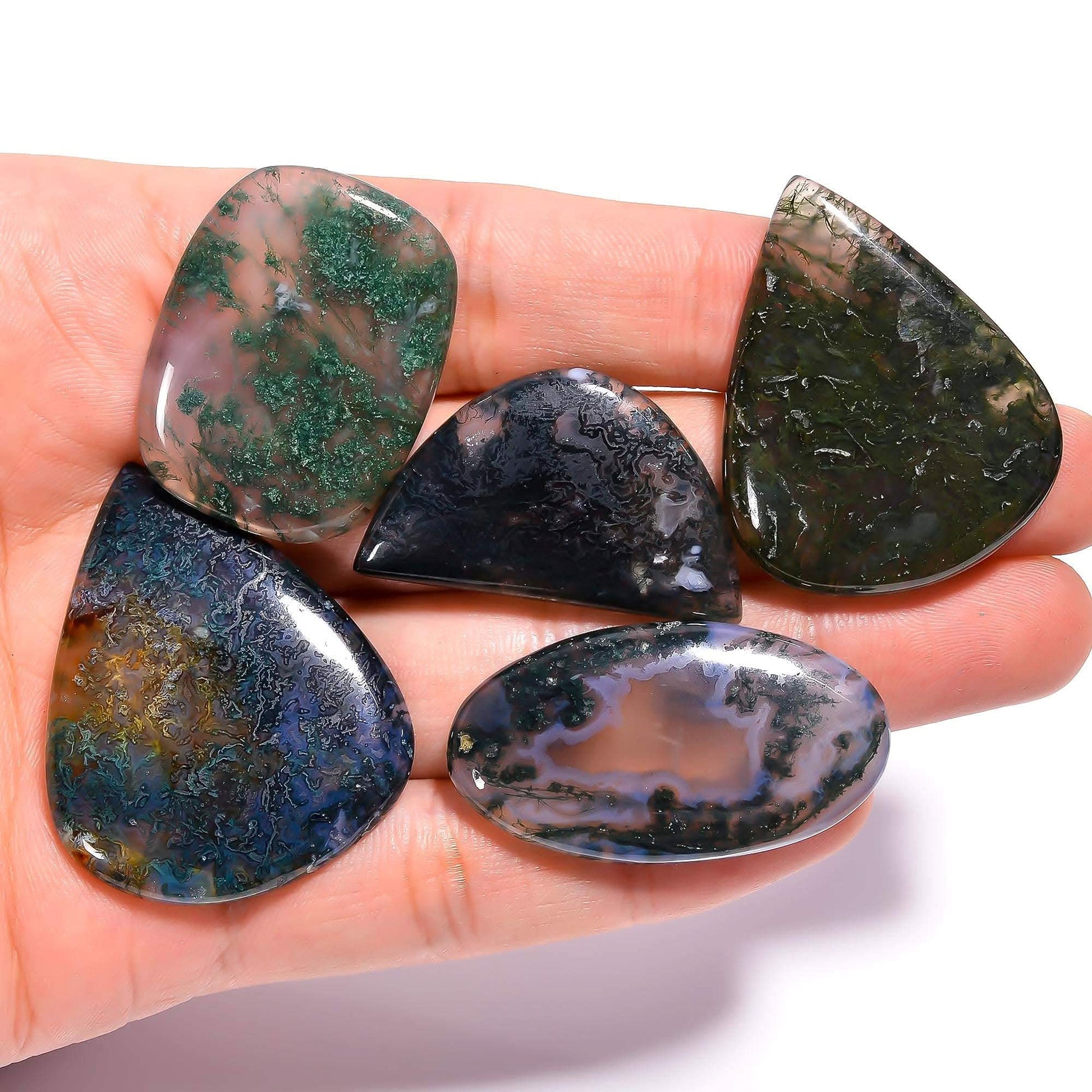 Wholesale agate cabochons for sale with natural mossy inclusions