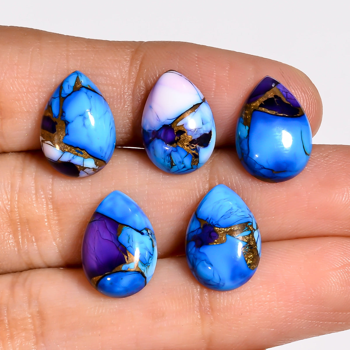Violet Blue Copper Turquoise Stone - Loose Turquoise Gemstone for Jewelry Making, Pear Shape 14x10 MM (AM-4146)