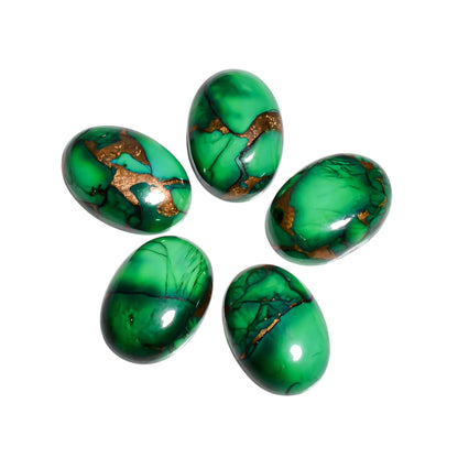 Dark Green Copper Turquoise cabochon in oval shape, a slightly deeper toned piece with visible natural copper streaking