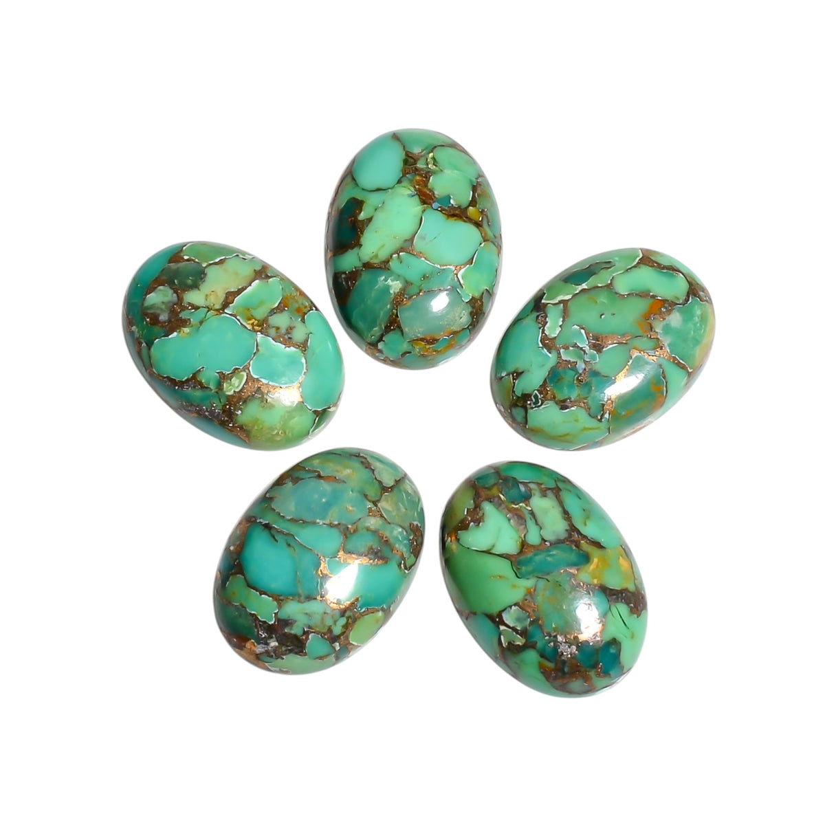 Dark Green Copper Turquoise cabochon in oval shape, showing a deep forest green base with fine natural copper matrix detailing