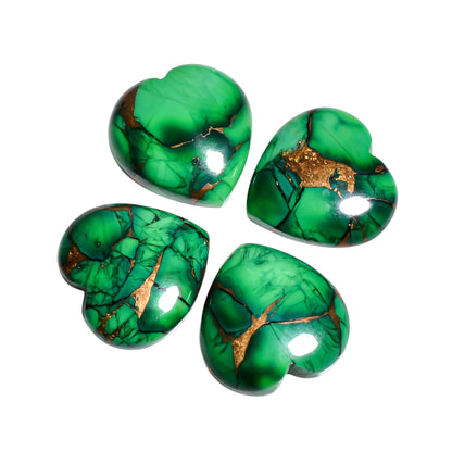 Dark Green Copper Turquoise heart cabochon, item AM-4179, a deep forested green tone with subtle copper matrix throughout