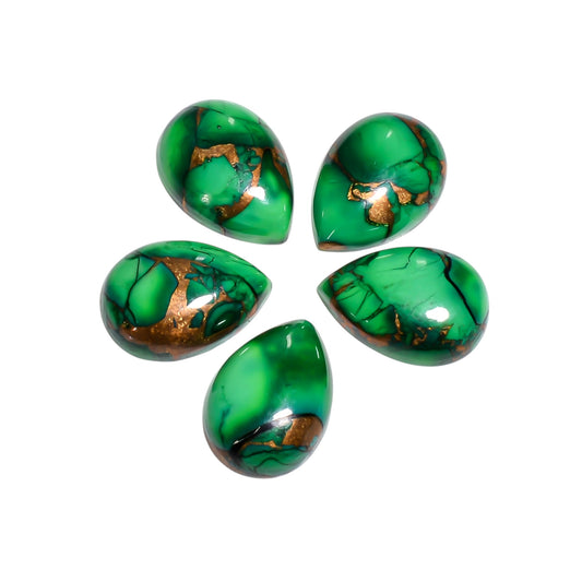 Dark Green Mohave Turquoise cabochon in pear shape, showing a deep forest green tone with fine natural matrix throughout