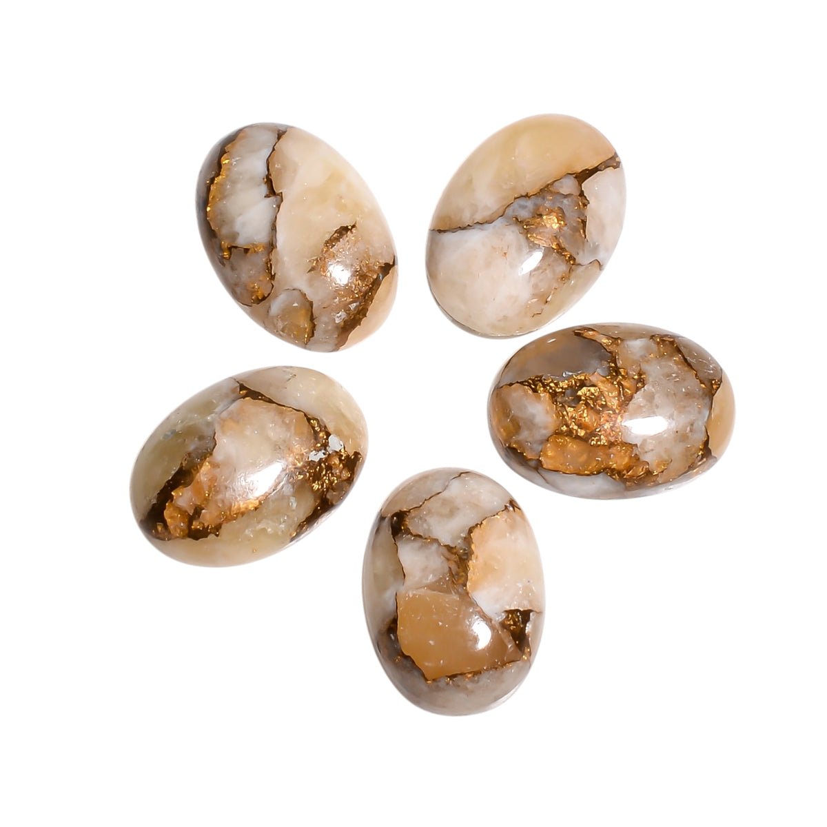 Gold Copper Turquoise cabochon in oval shape, a warm honey gold tone running through fine natural copper matrix
