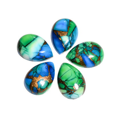 Green Blue Mohave Turquoise cabochon in pear shape, blending teal toned green and blue across the stone in a natural gradient