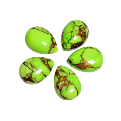 Green Mohave Turquoise cabochon in pear shape, featuring a fresh light green tone with subtle natural matrix veining