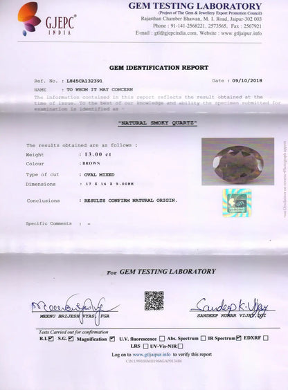 Gem identification report with a diamond image and GJEPC logo
