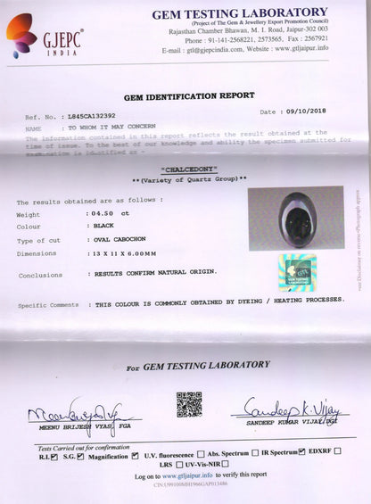 Gem identification report from Gem Testing Laboratory with a photo of a gemstone.