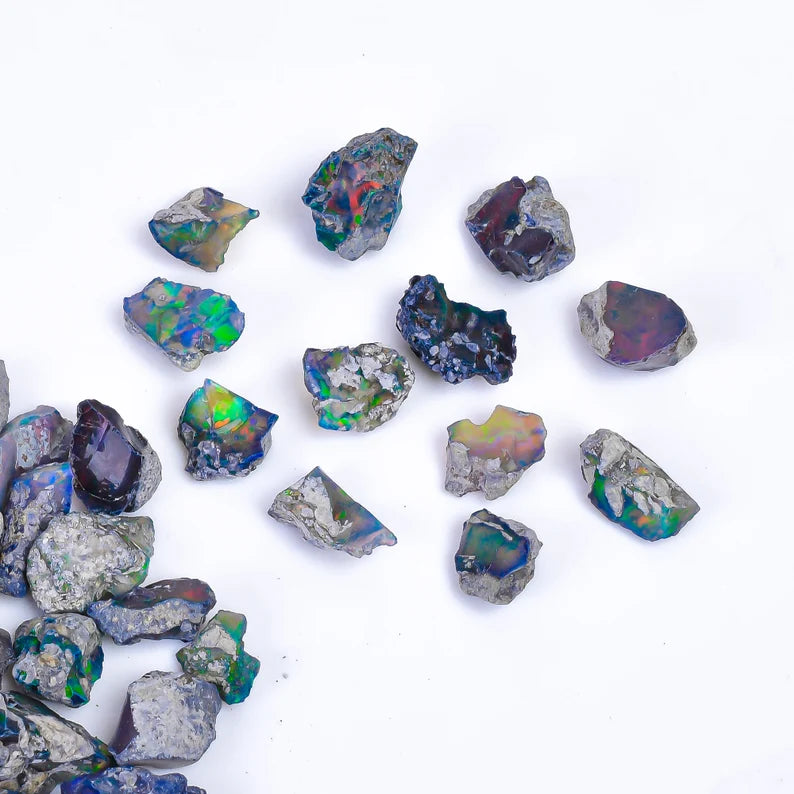 ethiopian black opal natural rough gemstone lot multi fire