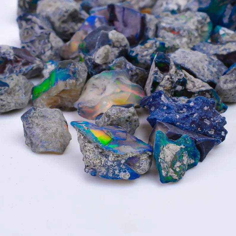 raw black opal crystals multi fire ethiopian welo opal