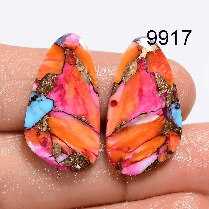 mohave copper turquoise cabochon pair blue gemstone earrings