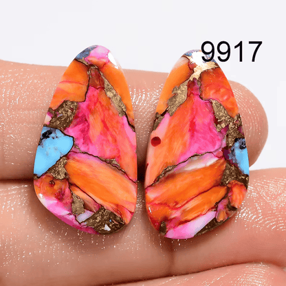 mohave copper turquoise cabochon pair blue gemstone earrings