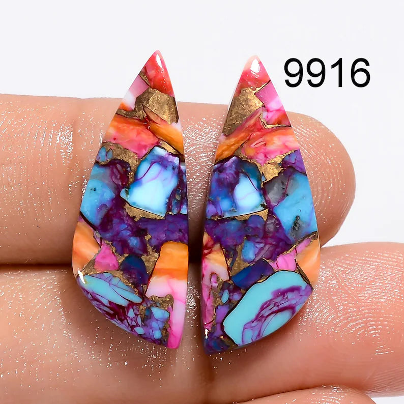 turquoise cabochon pair with copper matrix jewelry stones