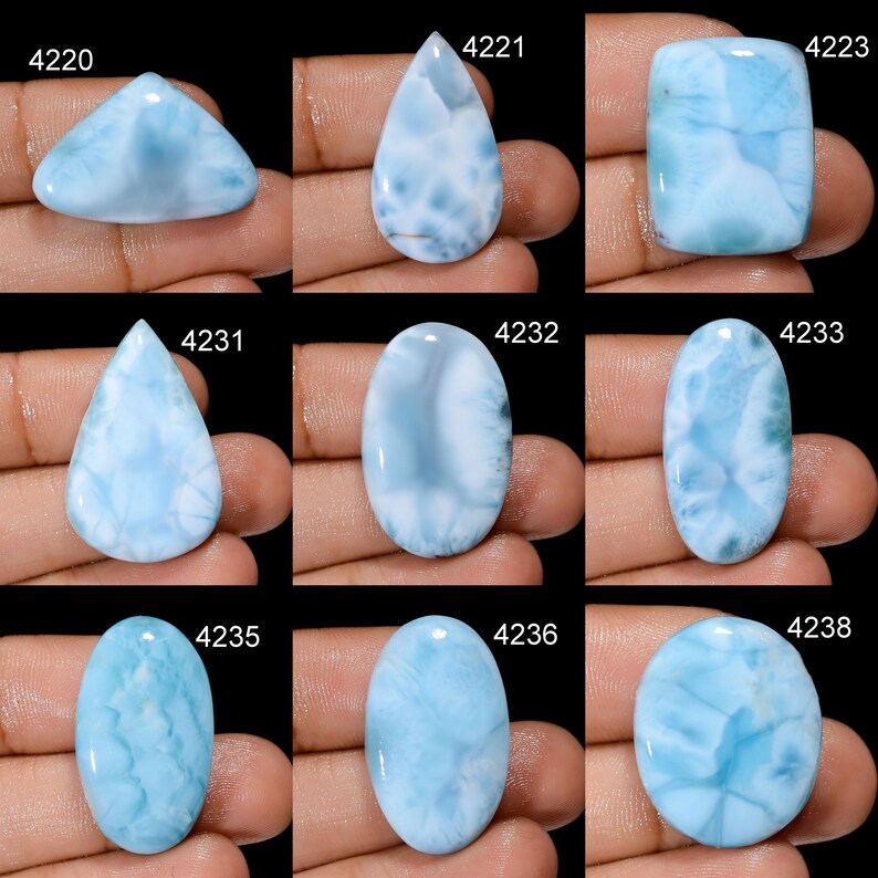 Natural Larimar Cabochon, Blue Gemstone, Flat Back, Mix Shape